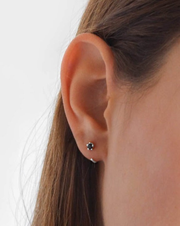 925 Silver - Black CZ Huggies